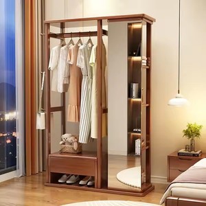 Soporte de abrigo y sombrero de espejo de cuerpo entero de madera maciza barata de último estilo con espejo de ajuste giratorio de estante integrado para armarios - Product Image 2