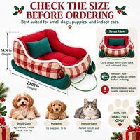 Canapé-lit pour animaux de compagnie de Noël pour petits chiens et chats, confortable, à carreaux, avec coussin amovible, antidérapant, pour l'intérieur, lit d'hiver pour animaux de compagnie