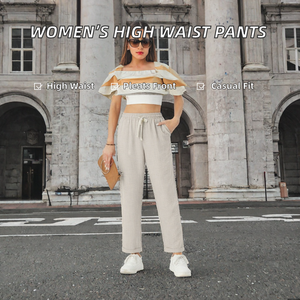 Pantalones Casuales para Mujer, Corte Holgado, Pierna Recta, con Cordón, Cintura Elástica, Ropa de Verano, Precio al por Mayor, OEM Personalizado - Product Image 2