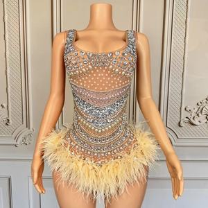 Body <span class=keywords><strong>femme</strong></span> longueur plancher strass perles plumes pour groupe fêtes Raves Bars discothèques DJ Stages-XS10069 Gogo Costume - Product Image 1