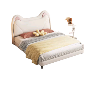 เตียงไม้จริง1.5เมตรแบบทันสมัยพร้อมหูแมวสีครีมเฟอร์นิเจอร์ห้องนอนสไตล์เจ้าหญิงสำหรับเด็กผู้หญิงสำหรับห้องนั่งเล่นทั้งห้องนอน - Product Image 1