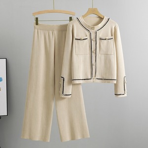 Nueva Colección Otoño Empire, Cárdigan de Punto Transpirable con Mezcla de Viscosa, Bordado, Cierre de Botón, Pantalones Anchos de Pierna Recta, Diseño Sólido para Mujer - Product Image 1