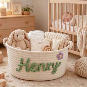 Cesta de Algodón Personalizada con Nombre para Bebé, Regalo para Recién Nacido, Cesta de Almacenamiento Multifuncional, Decoración para Cuarto de Bebé - Product Image 3