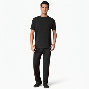 เสื้อยืดคอกลมแขนสั้นสีดำขาวผ้าฝ้ายปักลายโลโก้ตามแบบสั่งทำ - Product Image 1