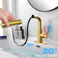 Robinet de salle de bain moderne en acier inoxydable à poignée unique, finition brossée, installation monotrou, douchette extractible, garantie 5 ans