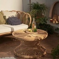 Table basse en rotin de style farmhouse, faite à la main, en bambou naturel tressé, écologique, avec cadre en bois, hauteur réglable, personnalisable, pour salon