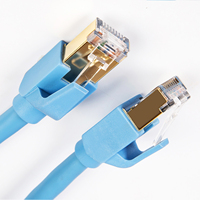 Kabel Ethernet Cat8 2000MHz 40Gbps Kecepatan Tinggi Tembaga Murni PVC FTP Berlapis Emas RJ45 Kabel Patch Datar Bersertifikasi CE 32AWG