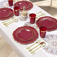 Vaisselle jetable écologique en gros, ensembles de vaisselle de 7,5/10,25 pouces, plastique PS de qualité alimentaire, compatible micro-ondes et lave-vaisselle