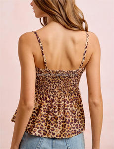 Top de Tirantes Elástico con Estampado de Leopardo Salvaje de Moda, Top Peplum con Tirantes Ajustables para Mujer - Product Image 3