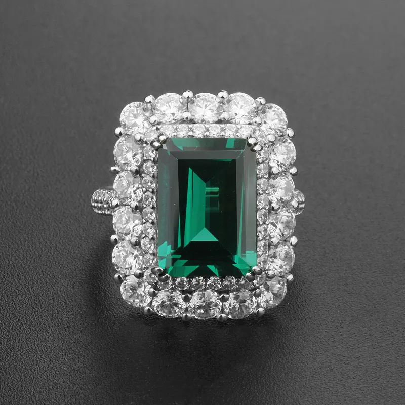 sliver 925 sterling luxury design emerald ring silver 18k ladies diamond ice cut wedding rings platinum jewelry cubic zirconia