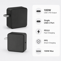 Cargador de un Solo Puerto y 100 W, Adaptador de Corriente USB-C GaN PD con Enchufe Fijo para Estados Unidos, para Carga Rápida de Computadoras Portátiles, Tabletas y Teléfonos Móviles