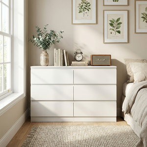 <span class=keywords><strong>Commode</strong></span> <span class=keywords><strong>moderne</strong></span> en bois à 6 tiroirs avec poignées dissimulées, meuble de rangement spacieux pour <span class=keywords><strong>chambre</strong></span>, salon et entrée - Product Image 2
