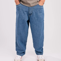 ZY Nouveau design Vente en gros Jeans baggy pour hommes à taille mi-haute avec poche latérale 100% coton Bleu Logo personnalisé Jean uni ample pour hommes