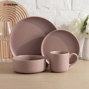 Service de table moderne TRESUN en porcelaine gaufrée colorée – Bols et assiettes pour le petit-déjeuner, tasses et vaisselle en porcelaine - Product Image 5
