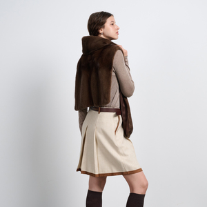 Gilet Sciarpa Monopetto Reversibile in Pelliccia di <span class=keywords><strong>Visone</strong></span> 100% Non Tessuta, Lusso Eco-Friendly, Casual Corto con Collo Alto, Indossabile in Due Modi - Product Image 5