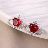 Pendientes de botón de corazón cósmico y planeta, de latón bañado en plata con micro pavé de circonita cúbica, diseño de anillo de órbita y estrella del universo, joyería de moda elegante para regalo
