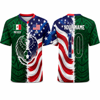 Maßgefertigtes Mexiko-US-Adler-Trikot mit Grünem Azteken-Wappen, Trendiges Sublimationsdruck-Trikot mit Halbem Schlitz für Fans, Dual Heritage Jersey T-Shirt