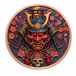 Pièce de monnaie en cuivre de collection, Art Oriental, Masque Hannya du Samouraï Sakura, 5 AVDP oz 999, Haute qualité, Relief, Couleur UV - Product Image 1