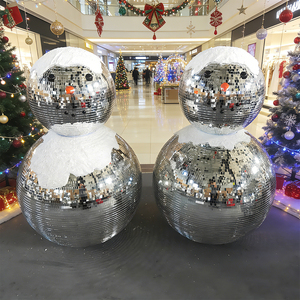 Bonhomme de neige géant en boule disco de 120 cm de haut, décoration de bonhomme de neige en miroir de grande taille avec des boules de 80 cm et 60 cm pour la décoration extérieure des centres commerciaux, des stations de <span class=keywords><strong>ski</strong></span> - Product Image 2