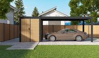 Pergola manuelle autoportante 3x5m, structure en aluminium, toit à lames orientables pour protection solaire et pluie des véhicules, balcon, stationnement