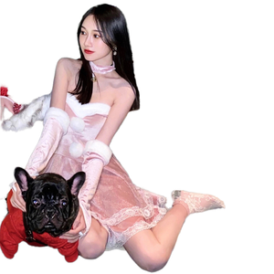 Vestido rojo de terciopelo Sexy de estilo coreano para mujer Otoño Invierno Navidad TV película disfraces Pure Desire Vestido corto caliente Dropshipping - Product Image 1