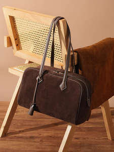 Bolso de mano de piel de vaca esmerilada para mujer, bolso de hombro de cuero genuino marrón retro simple - Product Image 2