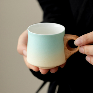 New Product Wood Handle Ceramic Espresso <b>Cup</b> <b>Set</b> Gradient Color Porcelain <b>Cup</b> <b>Sets</b> for Coffee and <b>Tea</b> - Product Image 6