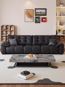 Canapé en cuir véritable capitonné et inclinable de style classique moderne - Taille personnalisable, sectionnel multiplace pour appartement et villa - Product Image 2
