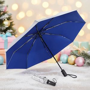 Parapluie de voyage pliable en titane argenté, résistant aux UV, 23 pouces, automatique, coupe-vent, avec impression de logo personnalisé, pliable en trois sections, pour la pluie - Product Image 1