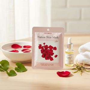 แผ่นมาส์กหน้าสารสกัดจากดอกกุหลาบ ช่วยเติมความชุ่มชื้นและกระชับผิว สำหรับผิวแพ้ง่าย ผสมวิตามินซี เซนเทลล่า วิชเฮเซล และส่วนผสมจากสมุนไพร - Product Image 3