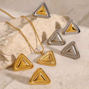 Chubby Triangular <b>Stud</b> Earrings Zinc Alloy Geometric Design Gold And <b>Silver</b> Color For Fashion Jewelry - Product Image 2