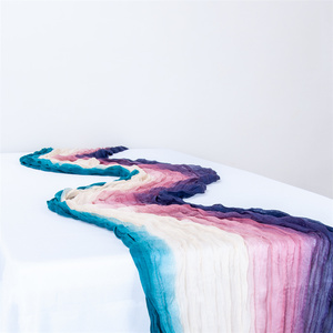 Camino de mesa impreso rústico de gasa arrugada con tinte <span class=keywords><strong>azul</strong></span> degradado de 120 pulgadas Vintage para bodas y despedidas de soltera - Product Image 6