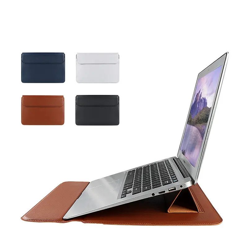 Factory Direct Supply Water Proof PU Leather Laptop Sleeve Case Bags with Stand Function Extra Pocket for MacBook Pro