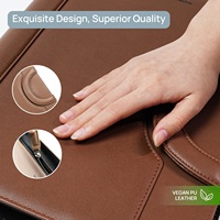 Porte-documents POPRUN en cuir avec fermeture éclair, organiseur de documents professionnel pour réunions