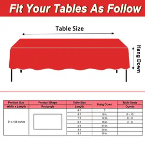 مائدة حمراء صديقة للبيئة 54 × 108 بوصة مستطيلة من البلاستيك تُستخدم لمرة واحدة لتناول الطعام العظيم في حفلات الزفاف