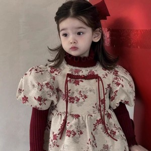 Girls Chinese Style Retro Knitwear Set Thickening Flannel Lining New Year Skirt With Traditional Buttons - Product Image 2