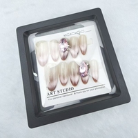 Uñas en forma de almendra estilo francés hechas a mano ABS de alta calidad reutilizables y fáciles de aplicar