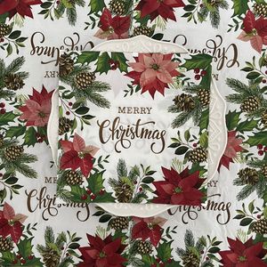 Красочные Рождественские салфетки с принтом в стиле ретро с цветами и сосновыми шинками для вечеринки, посуда и украшения - Product Image 5