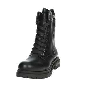 Bottines pour femmes, noires, taille 36, style combat, à lacets, en cuir véritable, bout rond, semelle en caoutchouc - Product Image 6
