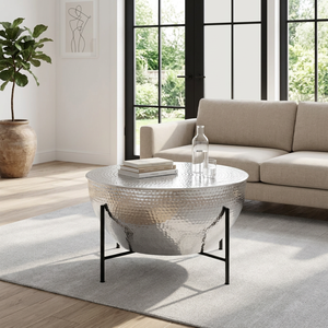 Mesa de Centro Redonda de Latón AK de Alta Calidad, Acabado Plateado con Base Negra, para Muebles de Balcón/Habitación - Product Image 2