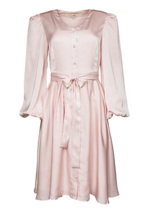 2023 invierno recién llegados moda de alta calidad mujeres Puff manga Rosa elegante blanco satén <span class=keywords><strong>boda</strong></span> camisa graduación <span class=keywords><strong>Midi</strong></span> <span class=keywords><strong>vestido</strong></span> - Product Image 5