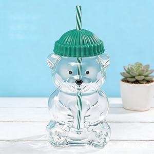 Vaso <span class=keywords><strong>de</strong></span> Vidrio con Pajita <span class=keywords><strong>de</strong></span> Oso <span class=keywords><strong>de</strong></span> 560 ml, para Niños, Reutilizable, con Tapa y Pajita, para Café, Leche, Té, Regalo <span class=keywords><strong>de</strong></span> Cumpleaños, <span class=keywords><strong>Navidad</strong></span>, Moderno y Personalizado - Product Image 2