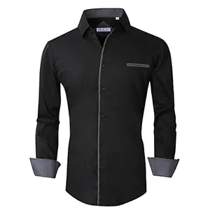Les hommes faits sur commande 100% coton manches longues coupe droite robe chemise - Product Image 1