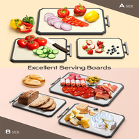 Keuken 2-delige snijplankset van tarwehalm PP en roestvrij staal met sapgoot, 2-in-1 snijplank van titanium, food grade