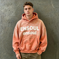 Sweat à capuche surdimensionné pour homme, personnalisé OEM, délavé vintage, dégradé, grammage lourd 400 GSM, impression sérigraphique, 100% coton, épaules tombantes