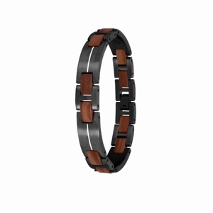Nouvel arrivage, vente en gros, Bracelet en bois naturel fait à la main, personnalisé, Bracelet en acier inoxydable noir pour hommes - Product Image 1