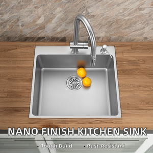Cao cấp hiện đại bát đơn thương mại Bồn Rửa Nhà Bếp 304 thép không gỉ dày SUS chống trầy xước xử lý bề mặt nano - Product Image 4