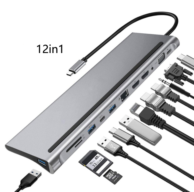 12in1 12 in 1 Multifunctional Type-c Hubs Dock Station MST HDTV Vga  RJ45 Otg Usb3.1 Av TF Hub  Otg Hub Type c Dock Station