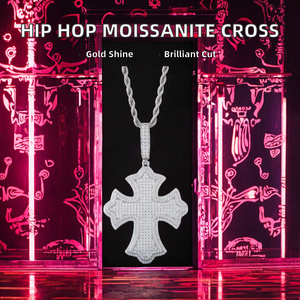 Pendentif en argent sterling 925 plaqué or rose, style hip-hop, bijoux fins, croix, taille brillant, moissanite VVS, glacé - Product Image 2