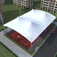 Abri en membrane tendue pour extérieur, en acier galvanisé enduit de PVDF, auvent solaire pour terrain de handball extérieur